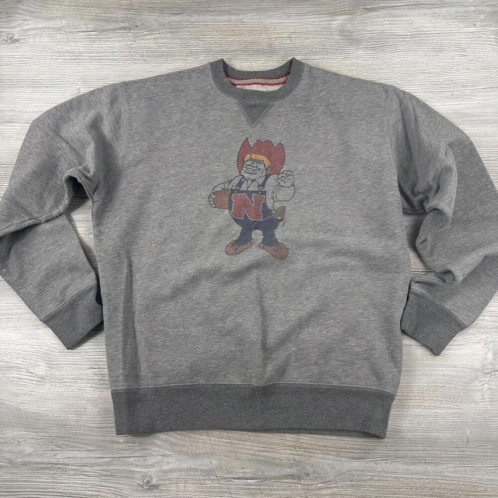 Nebraska Cornhuskers Sweatshirt Mens Large Heather Gray Herbie Husker Banner '47 - Picture 1 of 7